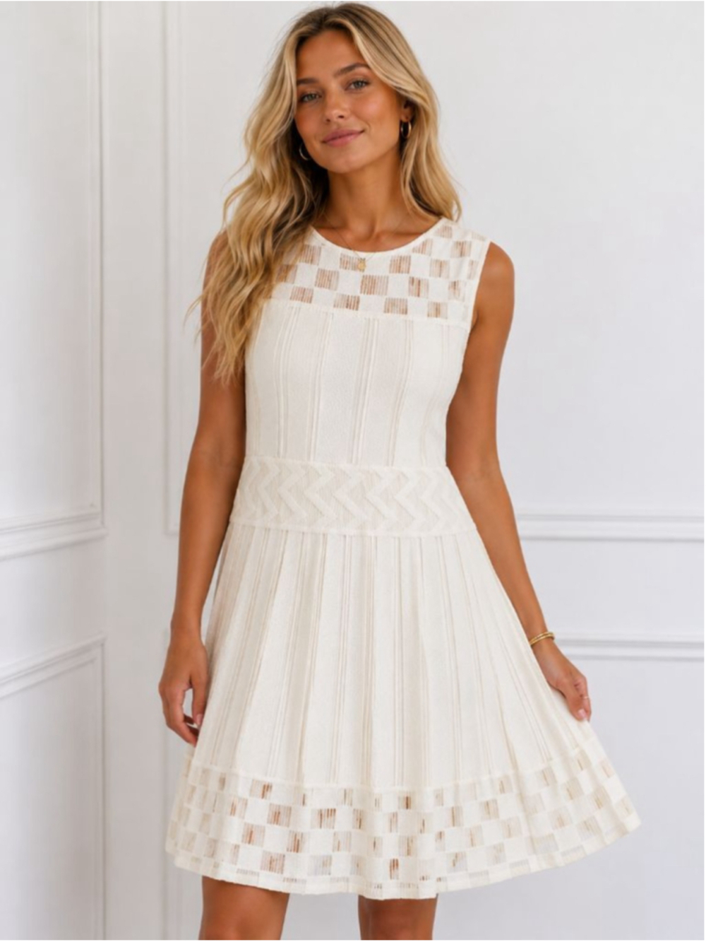 KATHERINE KELLY Dress Ivory Sleeveless Knit Dress Size 6 Womens